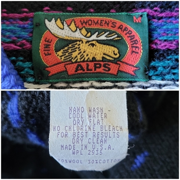 Vintage Alps Women's Nordic Style Wool Blend Pullover Sweater Size M Black/Blue - Picture 5 of 9